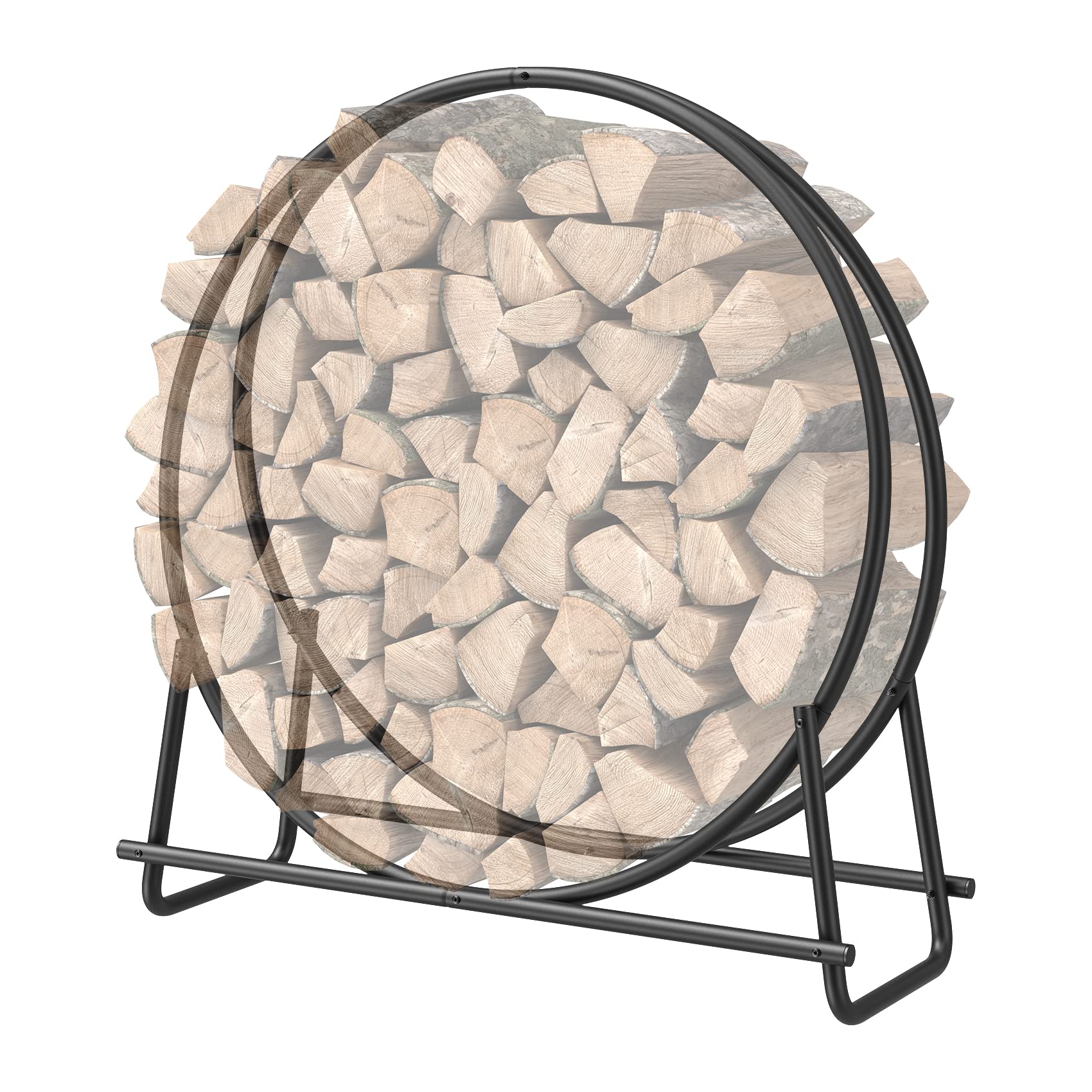 Mr IRONSTONE 41 inch Firewood Rack, Firewood Log Hoop for Indoor Fireplace Wood Storage Ring, Round Tubular Steel for Patio Deck Metal Log Holder - WoodArtSupply