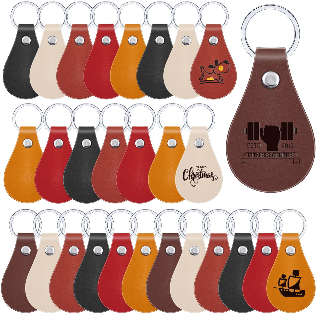 Taiyin 30 Pcs Leather Key Fob Kit for DIY Craft, PU Leather Key Fobs Blanks with Rivets and Key Rings for Laser Engraving Keychain Making Leather Taiyin