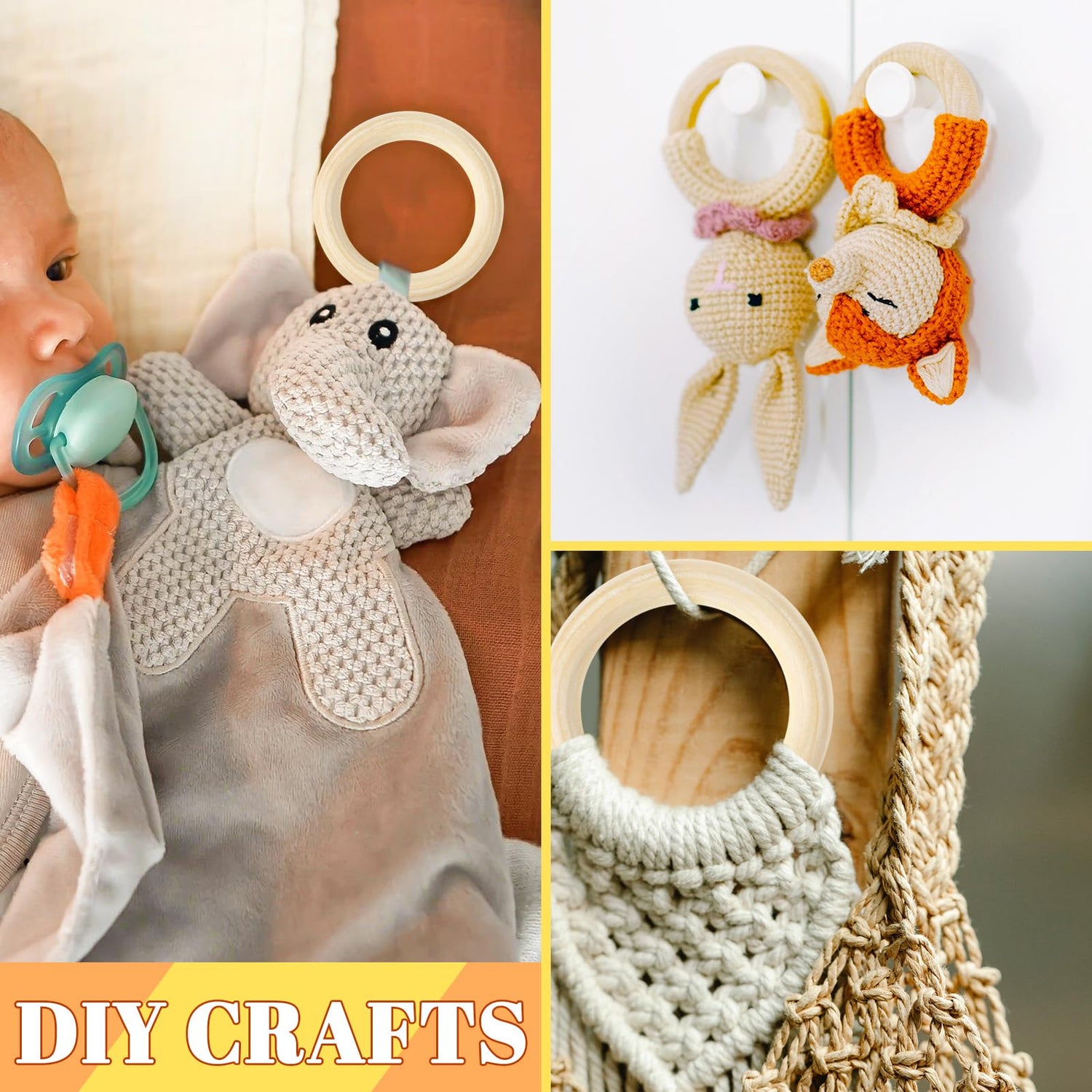 Wpxmer 15 PCS Unfinished Wooden Rings for Crafts - 4 Inches Natural Solid Wood Rings for DIY Projects, Macrame and Jewelry Craft Making Wpxmer