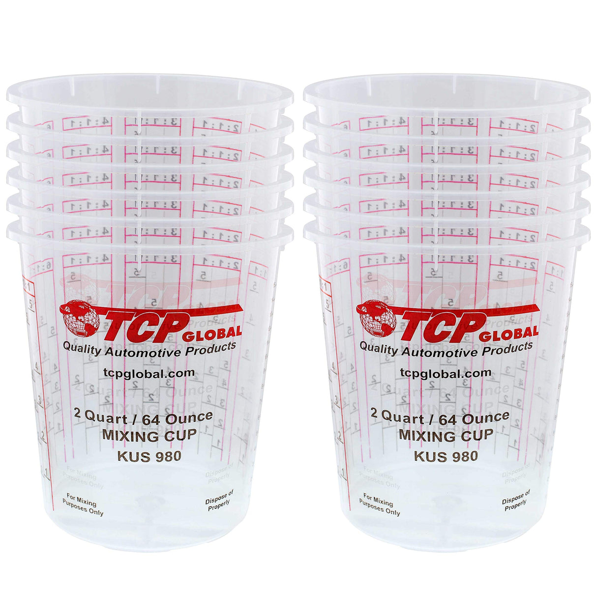 Custom Shop - Pack of 12-64 Ounce Graduated Paint Mixing Cups (2 Quarts) - Cups Have Calibrated Mixing Ratios on Side of Cup - Cups Hold 80-Fluid Custom Shop