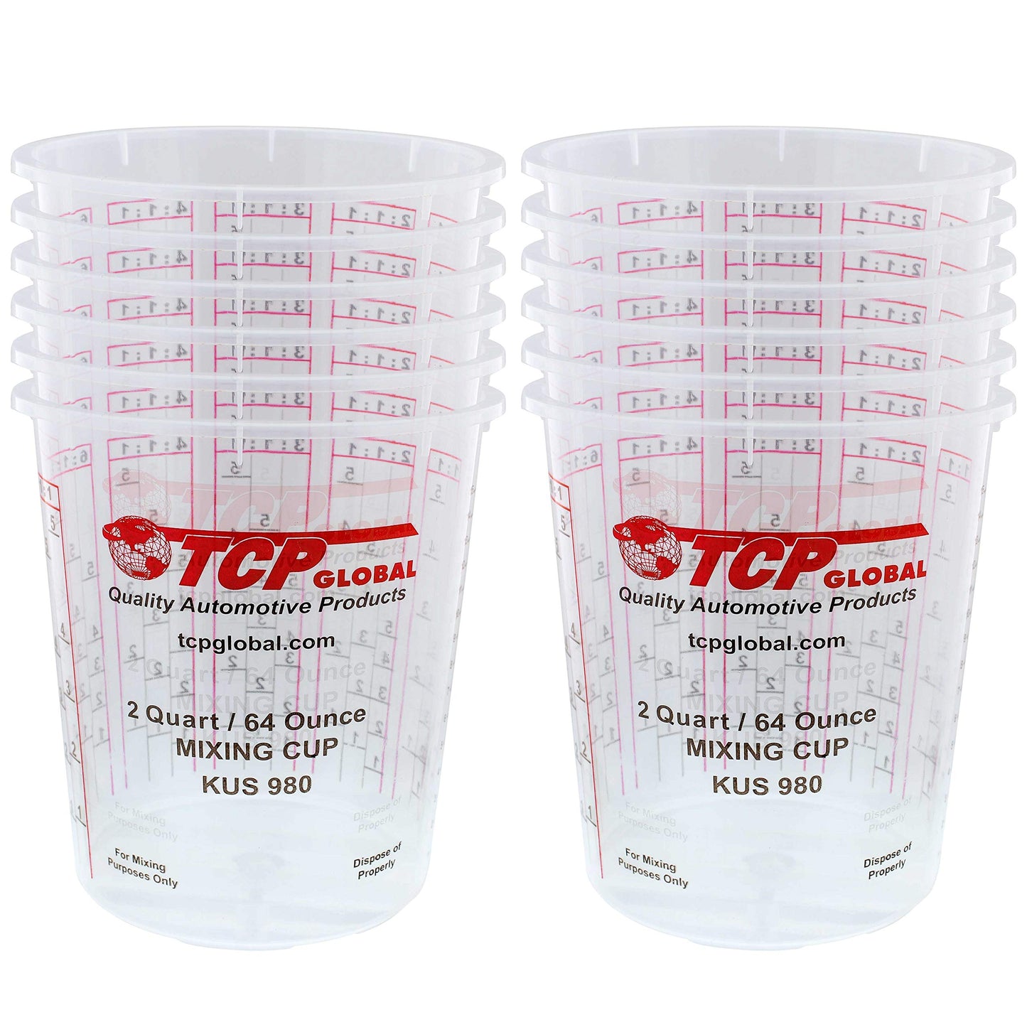 Custom Shop - Pack of 12-64 Ounce Graduated Paint Mixing Cups (2 Quarts) - Cups Have Calibrated Mixing Ratios on Side of Cup - Cups Hold 80-Fluid - WoodArtSupply