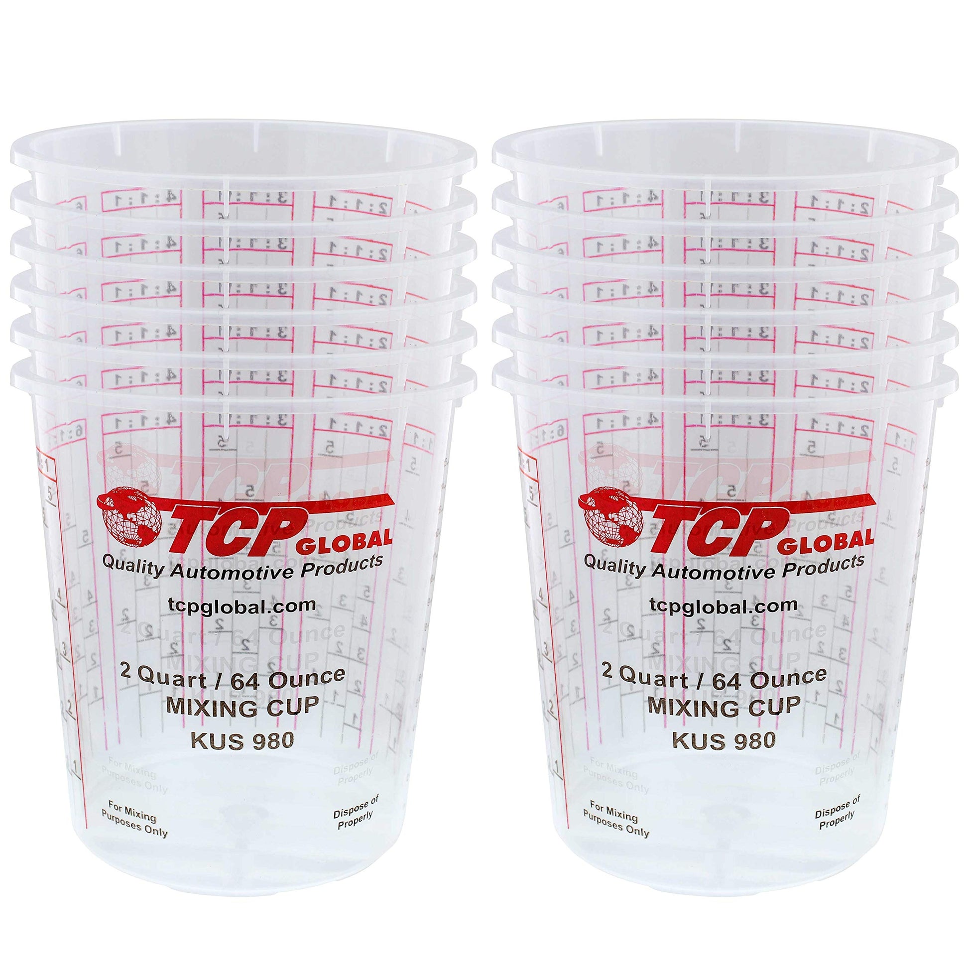 Custom Shop - Pack of 12-64 Ounce Graduated Paint Mixing Cups (2 Quarts) - Cups Have Calibrated Mixing Ratios on Side of Cup - Cups Hold 80-Fluid - WoodArtSupply