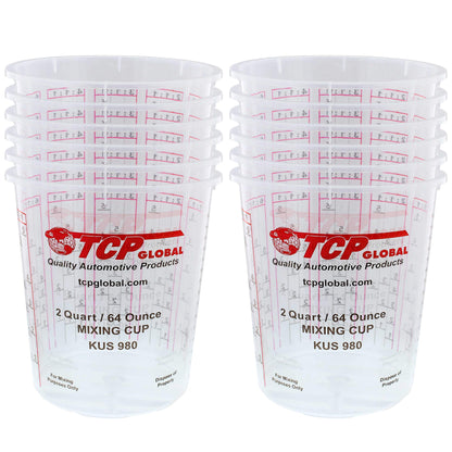 Custom Shop - Pack of 12-64 Ounce Graduated Paint Mixing Cups (2 Quarts) - Cups Have Calibrated Mixing Ratios on Side of Cup - Cups Hold 80-Fluid - WoodArtSupply