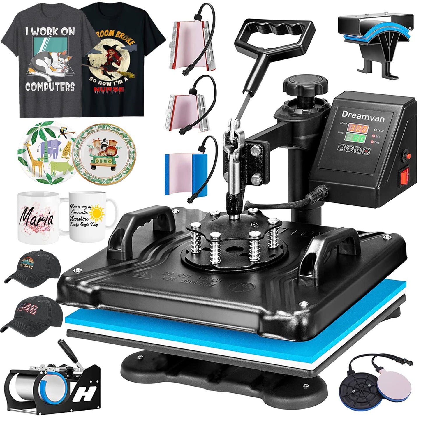 DREAMVAN Pro 8 in 1 Heat Press Machine Combo T Shirt Pressing Machine 15x12Multifunctional 360°Rotation Swing Printing Sublimation Heat Press - WoodArtSupply