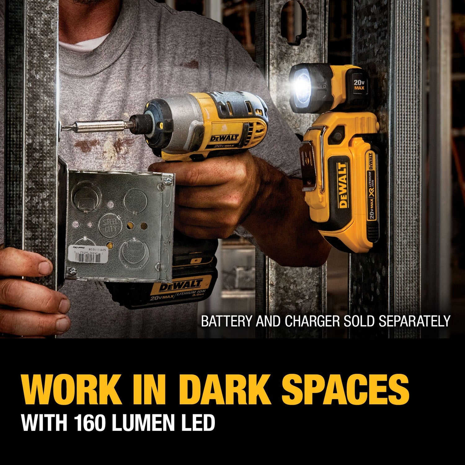DEWALT 20V MAX LED Work Light, Magnetic, Freestanding and Clip-On, Bare Tool Only (DCL044) DEWALT