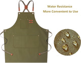 AFUN Chef Aprons for Women Men with Large Pockets, Cotton Canvas Cross Back Water Repellent Work Apron, Size M to XXL (Greygreen) AFUN