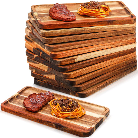 Roshtia 12 Pcs Acacia Wood Serving Tray Rectangular Wooden Serving Platter Christmas Dinner Plates Wood Cheese Charcuterie Board for Food Vegetable, - WoodArtSupply