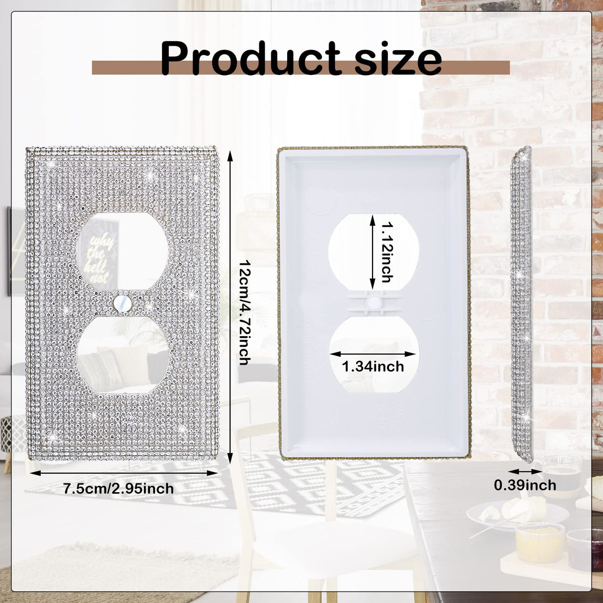 2 Pieces Sparkly Light Switch Cover Bling Outlets Cover Bling Light Switch Cover Diamond Outlet Cover Rhinestones Wall Plate Cover Crystal Shiny Wall TOODOO