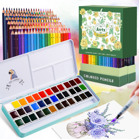 Bundle of Arrtx Professional 126 Colors Colored Pencils with MeiLiang Watercolor Paint Set, 36 Vivid Colors Perfect for Students, Kids, Beginners and Arrtx