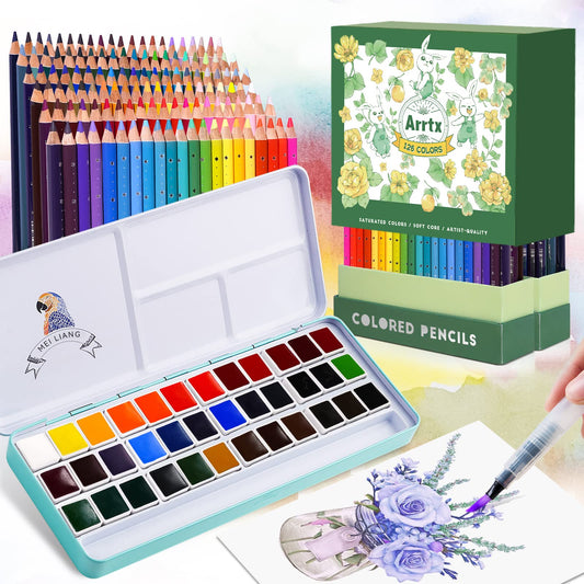 Bundle of Arrtx Professional 126 Colors Colored Pencils with MeiLiang Watercolor Paint Set, 36 Vivid Colors Perfect for Students, Kids, Beginners and - WoodArtSupply