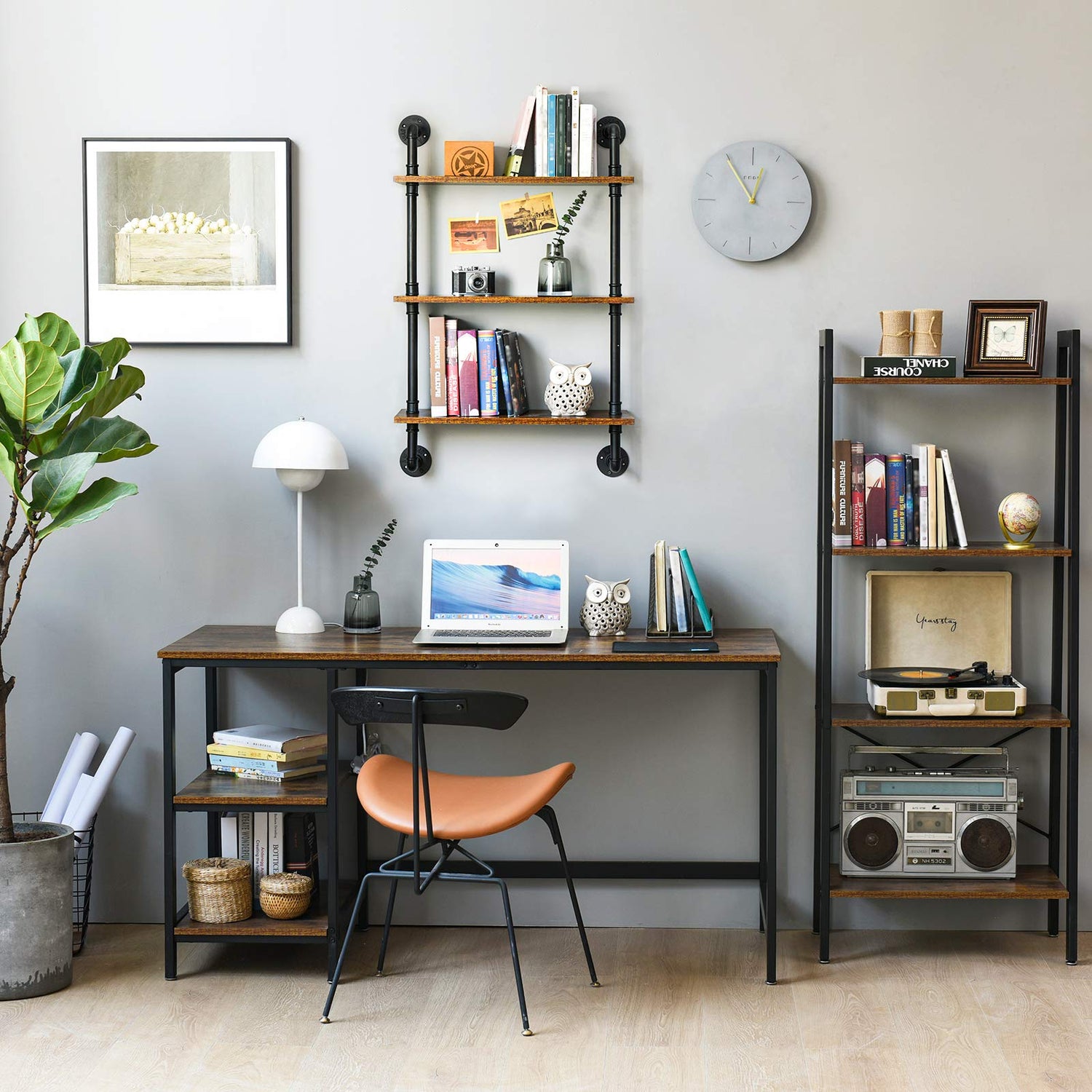 IBUYKE Pipe Floating Shelves,37.5" Industrial Pipe Shelves,3-Tier Rustic Wall Mount Bookcase,Metal Bracket Storage Wall Shelf for Bedroom, Kitchen, IBUYKE