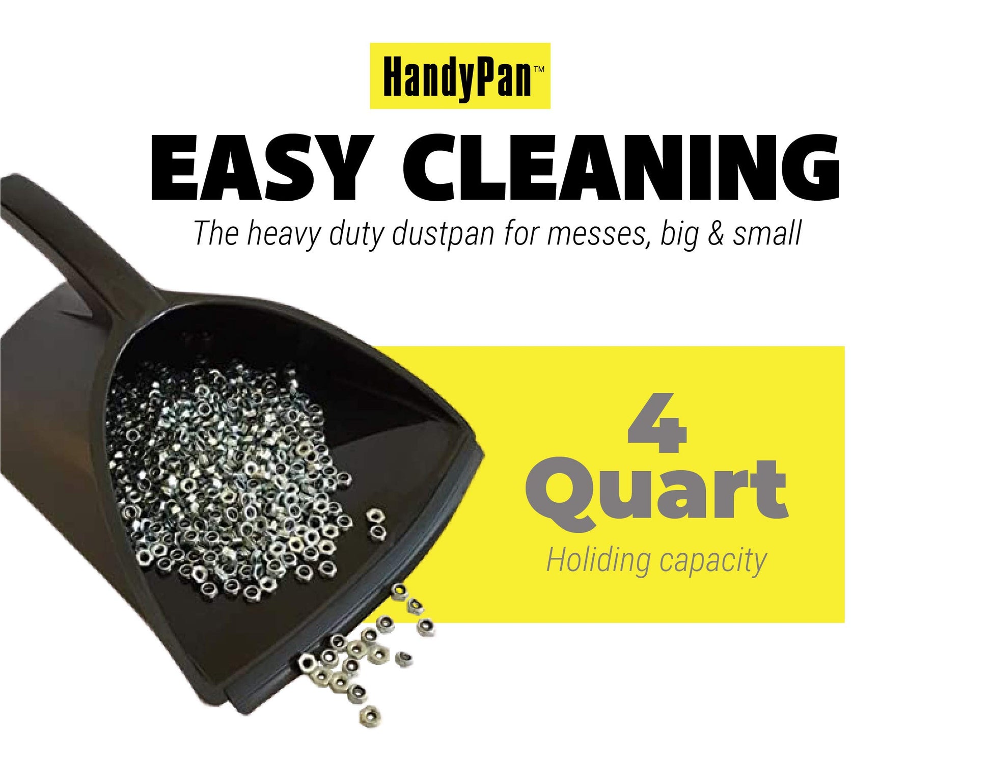 HandyPan Heavy Duty Dustpan, Black - Large Dust Pan Made in the USA with Tight Seal Lip to Keep Dust, Dirt, Debris In-Great for Home, Shop, Garage, - WoodArtSupply