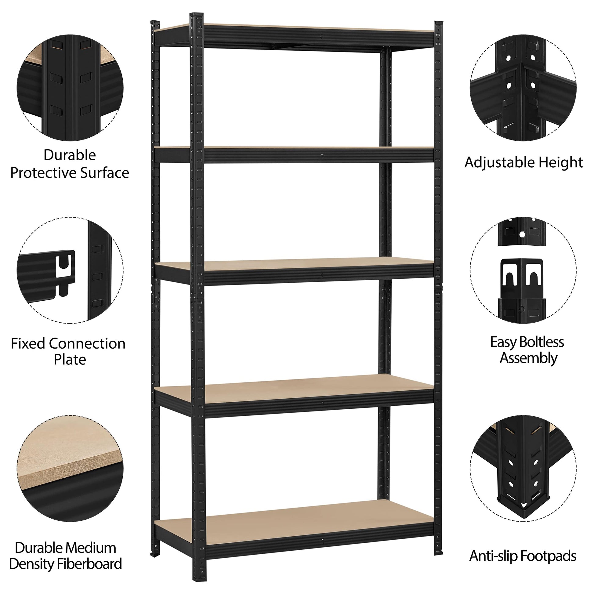 Topeakmart 5-Tier Utility Shelves, Metal Storage Shelves Garage Shelving Unit Adjustable Garage Storage Shelves Storage Racks Heavy Duty Shed - WoodArtSupply