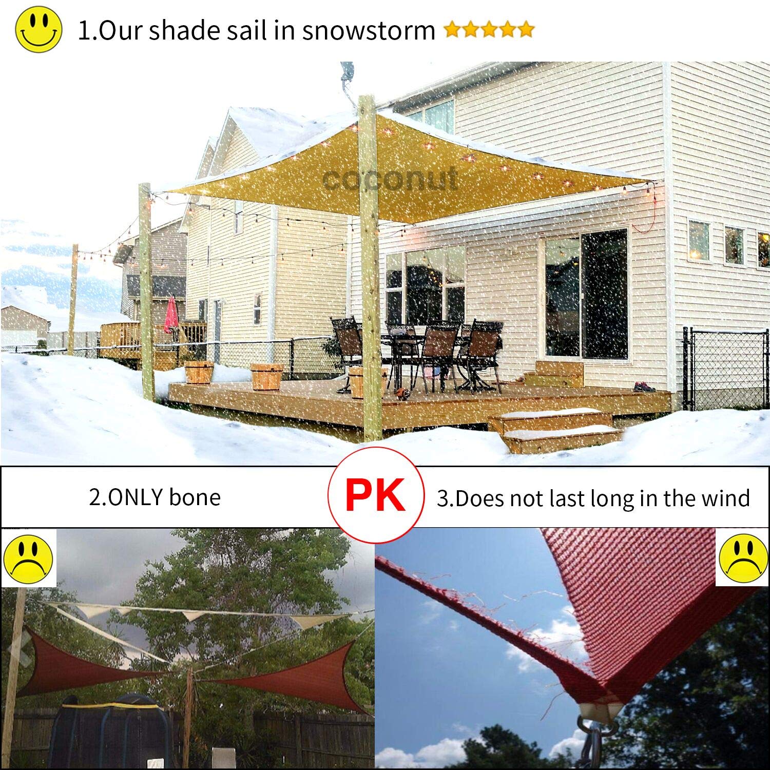 Rectangle Sun Shade Sail Canopy, 12' x 20' Patio Shade Cloth Outdoor Cover - Sunshade Fabric Awning Shelter for Pergola Backyard Garden Carport COCONUT