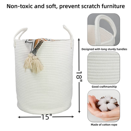 XUANGUO Cotton Rope Laundry Basket Hamper for Clothes Decorative Woven Storage Basket for Living Room Bedroom Boho Tall Rope Baskets for Blanket Toys - WoodArtSupply