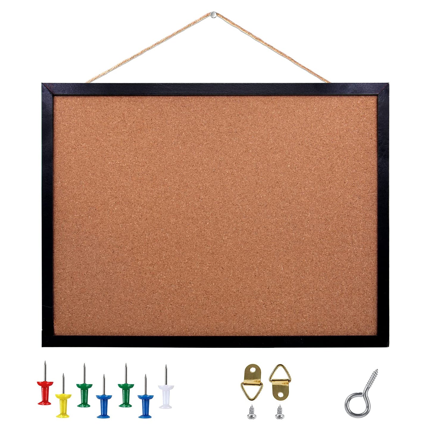 Black Cork Board Bulletin Board, 17.7"X 13.3" pin Boards for Walls, Oak Wood Finish Frame, Wall Mounted Cork Board for Office Home and School(Pins, - WoodArtSupply