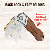 WORKPRO Folding Utility Knife with Belt Clip and Extra 10-piece Blades, Wood Handle Heavy Duty Cutter, Quick-change & Back Lock WORKPRO