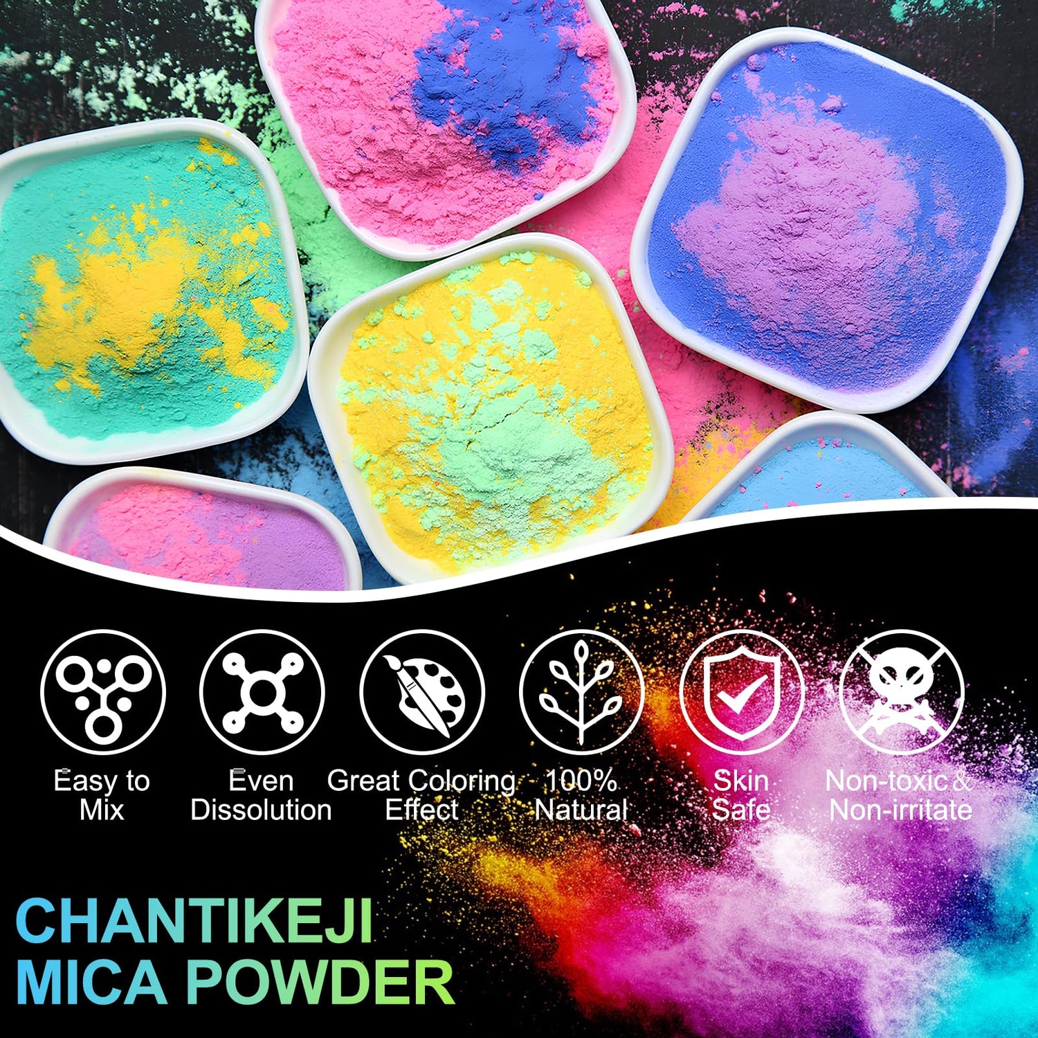 CHANGTIKEJI Mica Powder，24 Colors - 10g/Bottle of Natural Pigment Powder for Epoxy Resin，Soap Making，Candle Making,Lip Gloss,Car Freshies,Dye,Nail CHANGTIKEJI