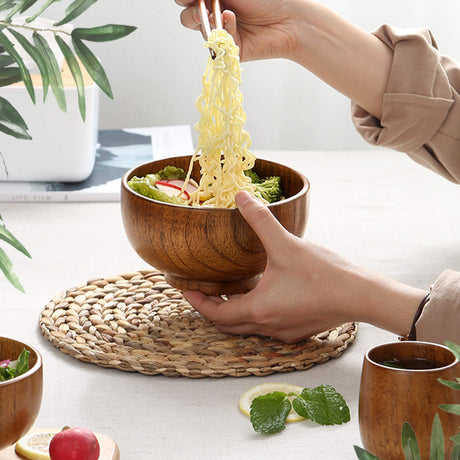 Originalidad Handmade Wood Bowls, Jujube Wooden Japanese Bowls with Matching Spoon for Rice, Soup, Dip, Salad, Tea, Decoration 4 Sets (4 Bowls 4.2 IN Originalidad