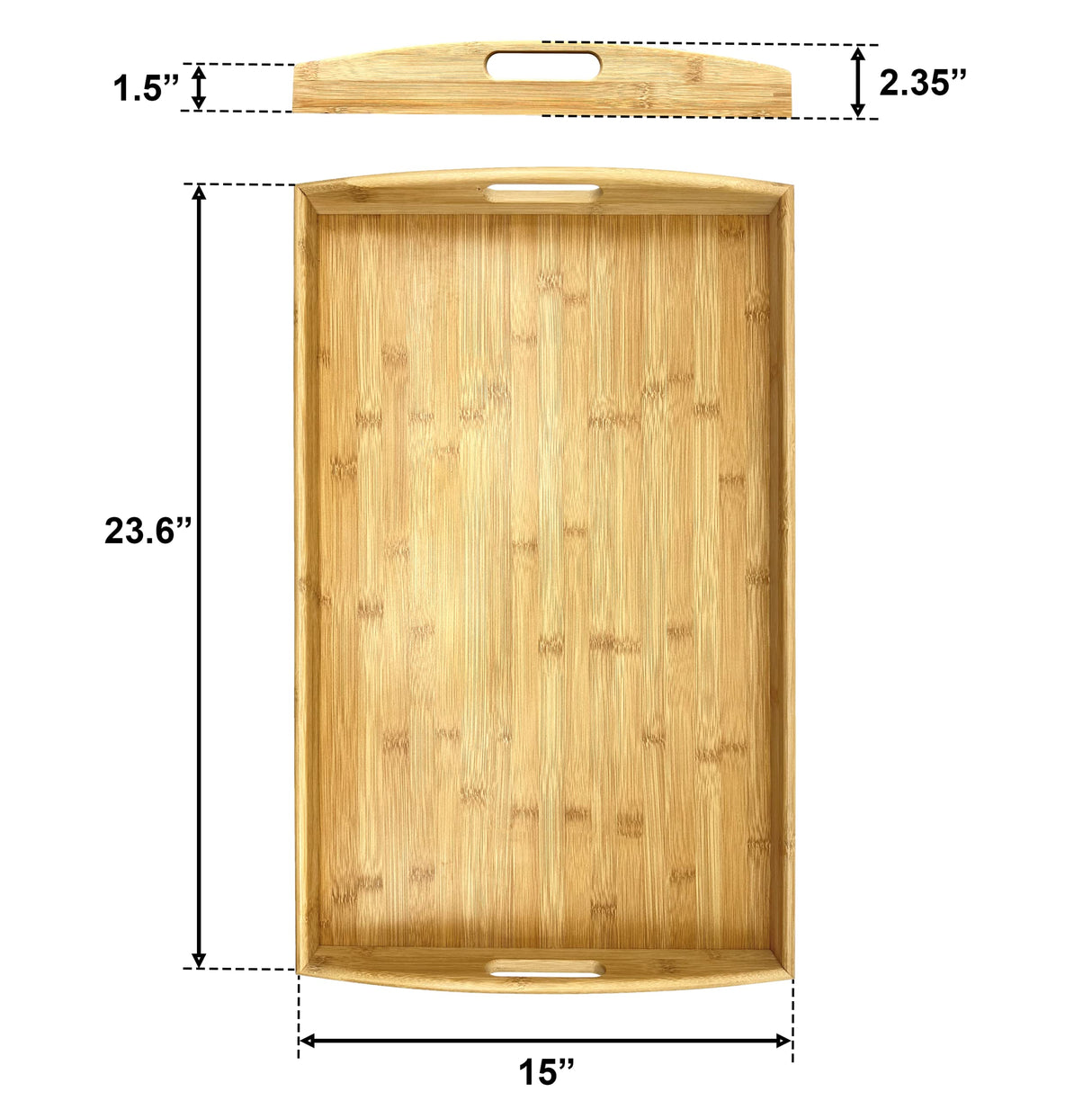 Bam & Boo - Natural Bamboo Serving Tray Extra Large Rectangular with Handles - for Food, Drinks, Storage, Decor, Vanity, Breakfast, Parties, Bam & Boo