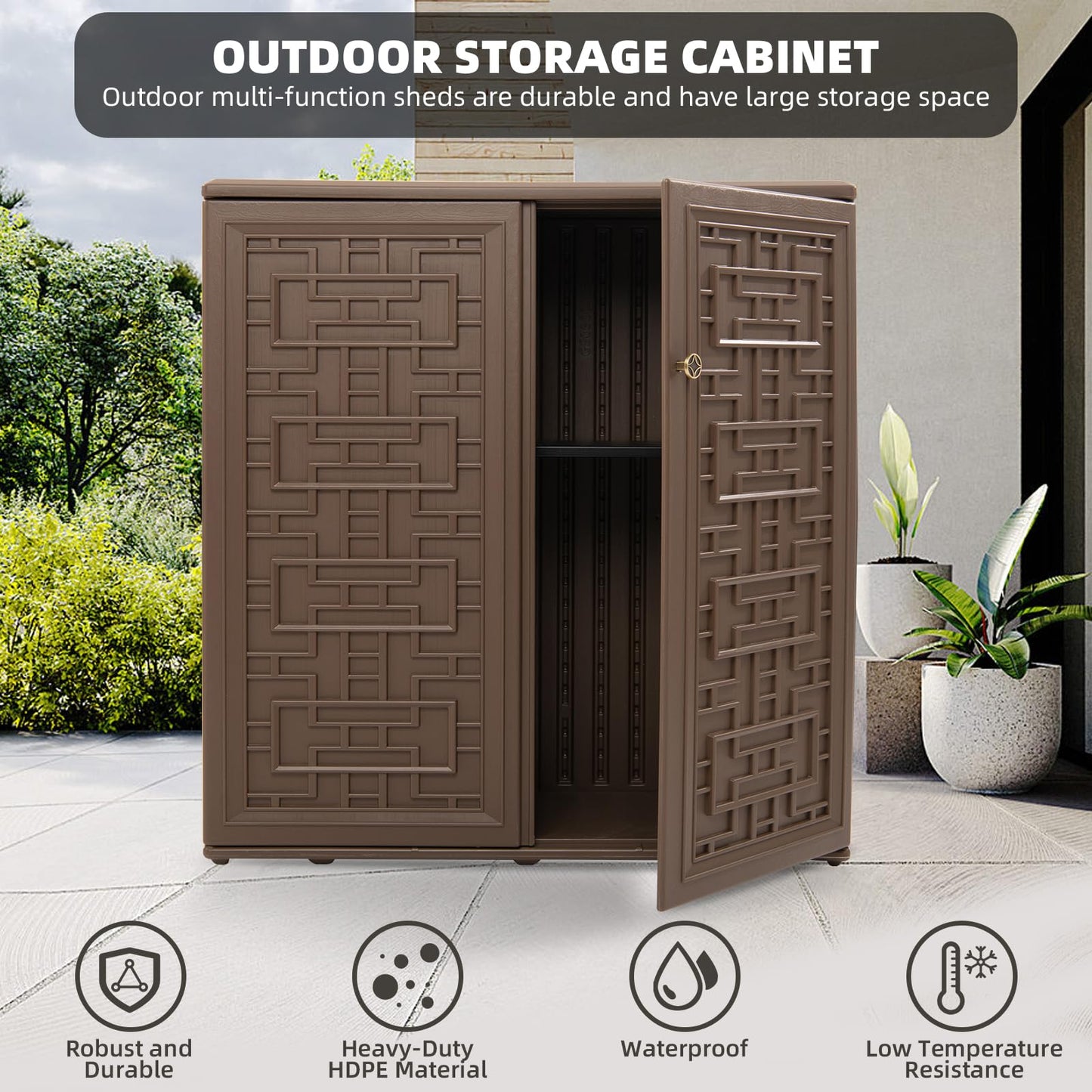 Horti Cubic Resin Storage Cabinet with Doors and 1 Shelf, Indoor & Outdoor Deck Box Waterproof for Patio Furniture Cushions, Garden Tools, Pool Tools