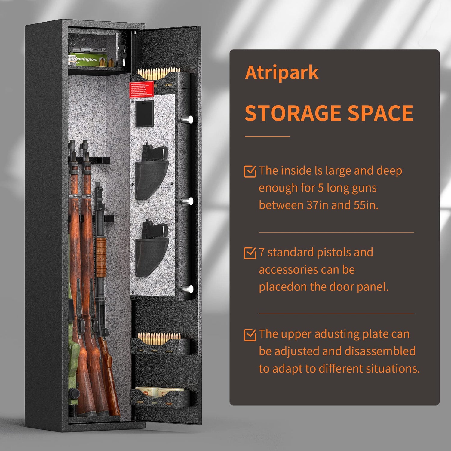 Pataku 5-6 Gun Safes for Home Rifle and Pistols, Gun Safe for Rifles and Shotguns, Gun Safe Rifle, Gun Locker for Rifles, Pockets and Removable Pataku