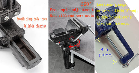 MYTEC Bench Vise or Table Vise, multifunctional jaw, multi-functional Combined Vise with Quick Adjustment, Universal Rotate 360° Work Clamp-On Vise, MYTEC