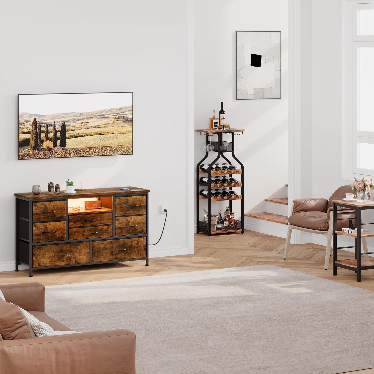 Jojoka 8 Dresser TV Stand with Power Outlet & LED for 55'' TV, Long Dresser for Bedroom with 8 Deep Drawers, Wide Console Table for Storage in Jojoka