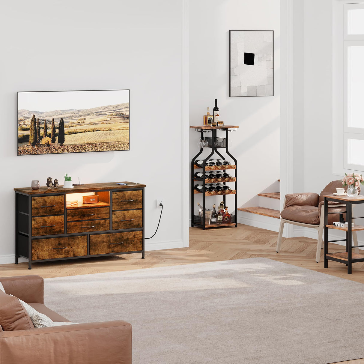 Jojoka 8 Dresser TV Stand with Power Outlet & LED for 55'' TV, Long Dresser for Bedroom with 8 Deep Drawers, Wide Console Table for Storage in Jojoka