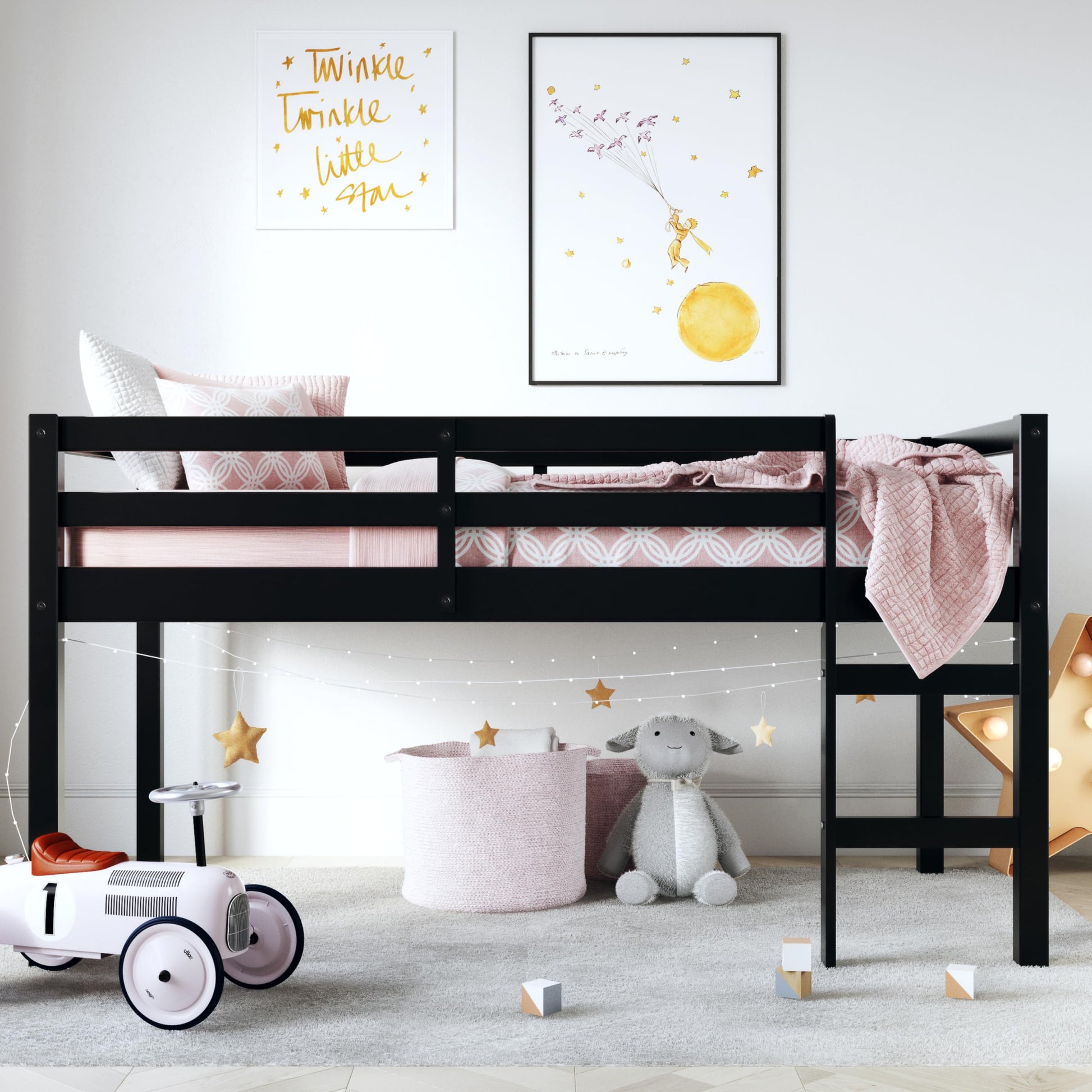 DHP Milton Junior Twin Loft Bed in Black – Stylish, Space-Saving Design for Kids - WoodArtSupply