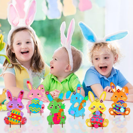 QOUBAI 36 Pack Easter Unfinished Wood Crafts for Kids DIY Coloring Easter Bunny Cutout DIY Easter Hanging Rabbit Wood Arts Crafts Ornaments for Party QOUBAI