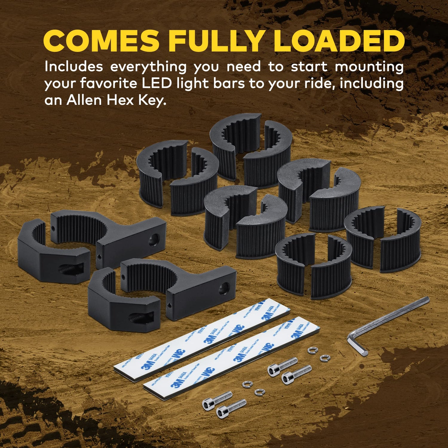 Off-Road Light Mounting Bracket Bar Clamp Kits [1"/1.5"/1.75"/2" Inch] [Horizontal Bar] [Aluminium] [2 Units] Bull Roll Cage Clamps Mount For ATV UTV LAMPHUS