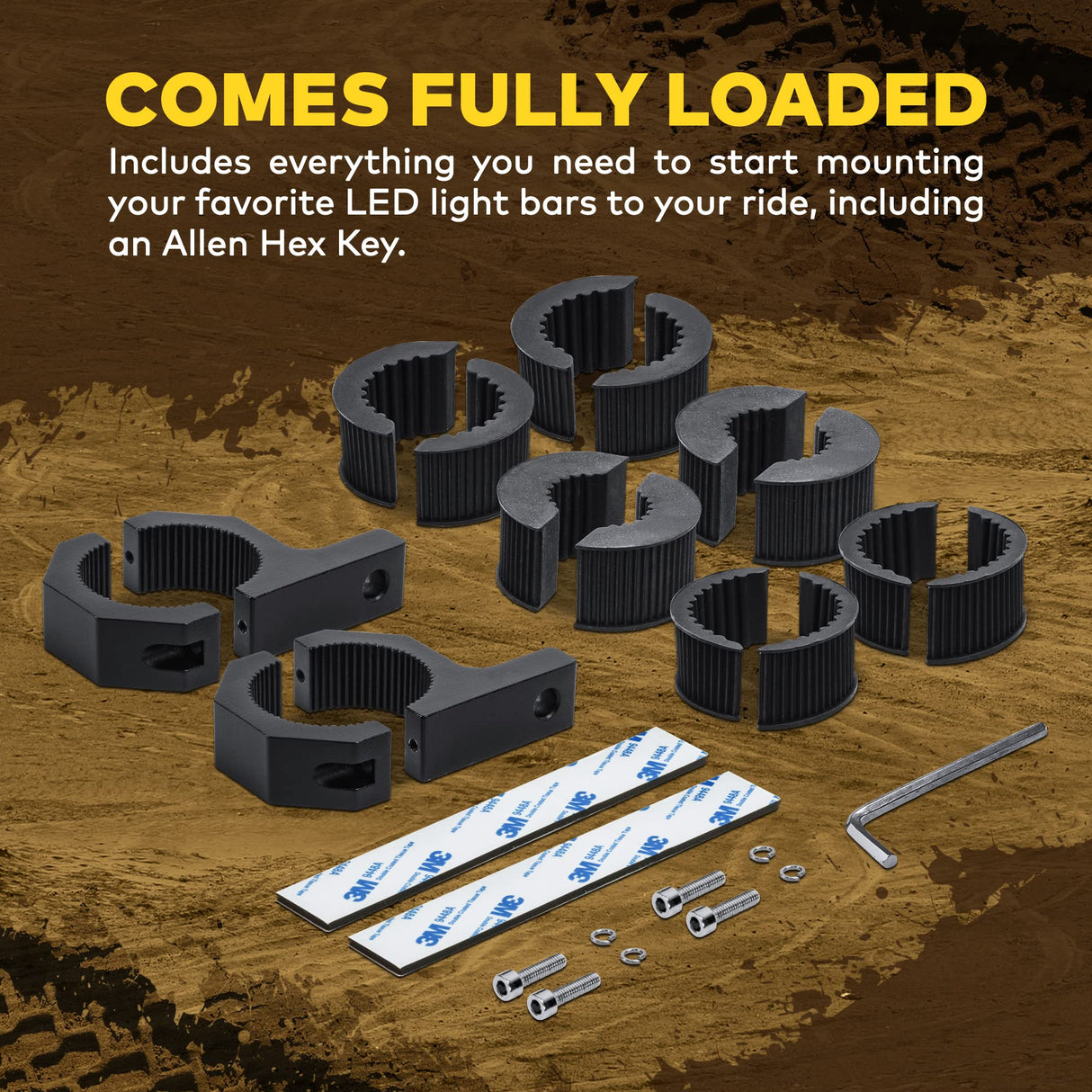 Off-Road Light Mounting Bracket Bar Clamp Kits [1"/1.5"/1.75"/2" Inch] [Horizontal Bar] [Aluminium] [2 Units] Bull Roll Cage Clamps Mount For ATV UTV LAMPHUS