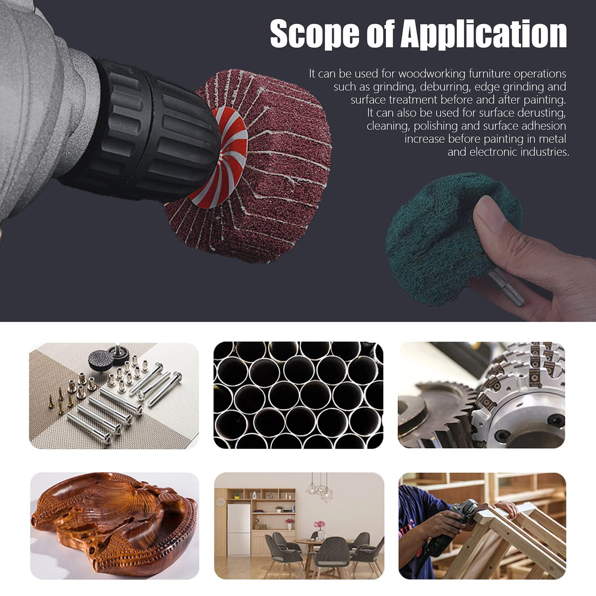 Glarks 10 Pack Non Woven Abrasive Wheel Drill Buffing Attachment Set, Red and Green Scouring Pads Power Scrubber Cleaning Kit with 1/4" Shank for Glarks