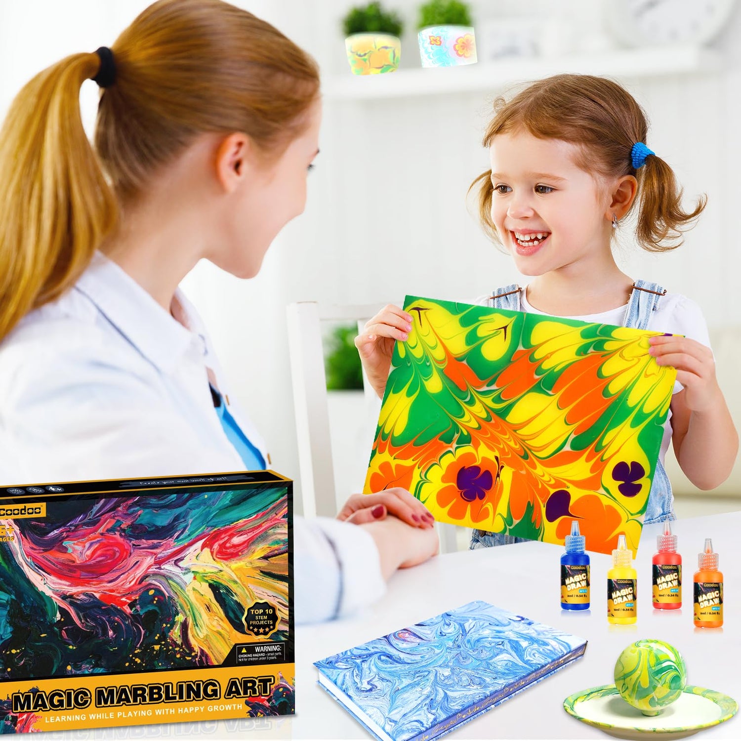 Water Marbling Paint for Kids - Arts and Crafts for Girls & Boys Crafts Kits Ideal Gifts for Kids Age 3-5 4-8 8-12 Coodoo
