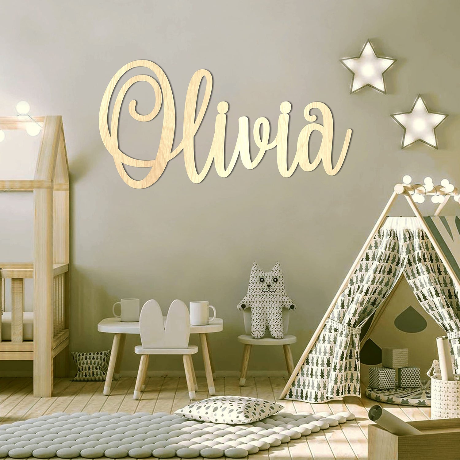 Personalized Nursery Décor 6" - 60" Wide, Custom Wooden Name Sign, Name Sign for Boy or Girl, Wedding Shower Gift, Personalized Children's Room Sign LONG DOORS