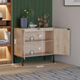 Yechen Set of 2 Sideboard Storage Cabinet with Handmade Natural Rattan Doors, Buffet Cabinet with Storage, for Living Room, Dining Room, Entryway, Yechen