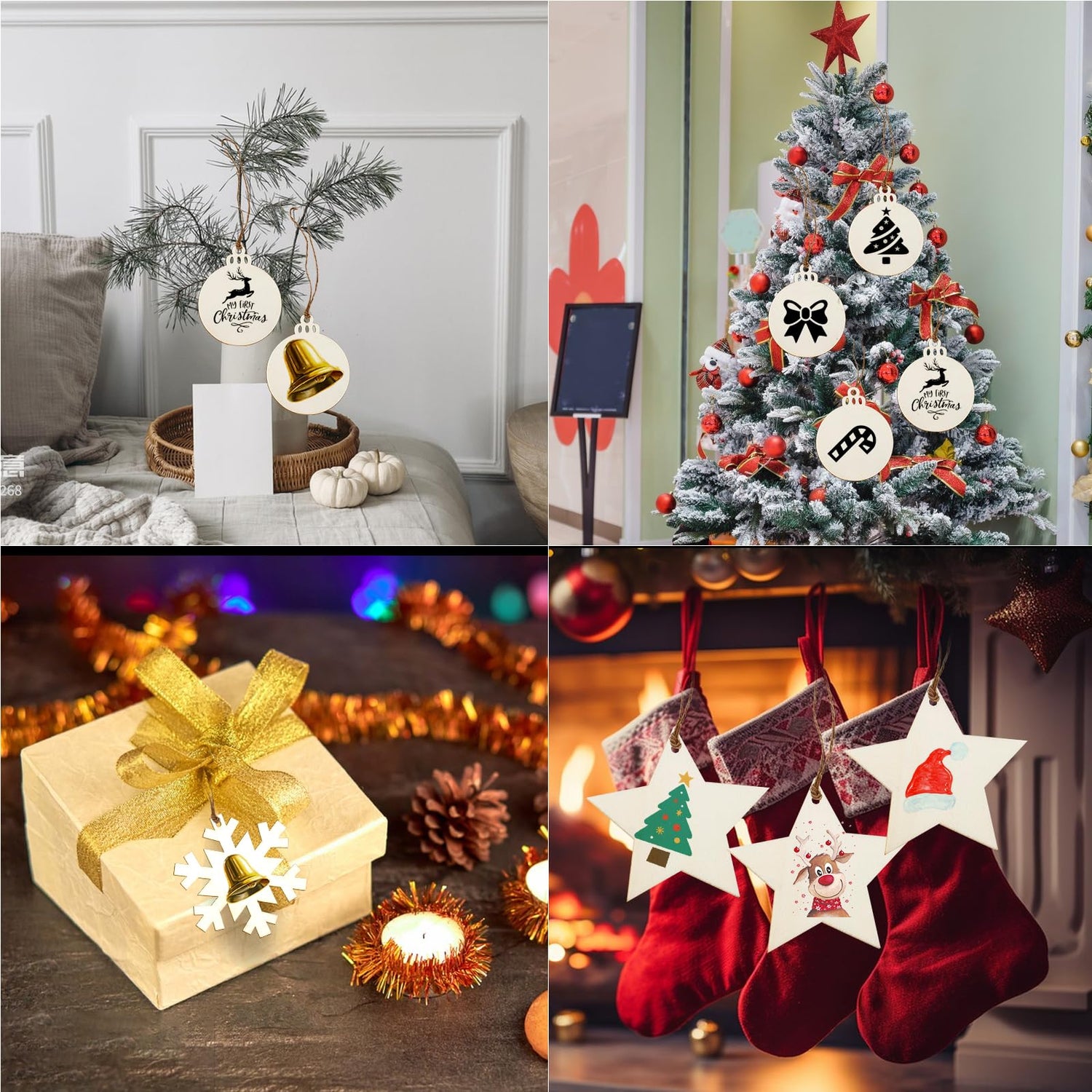 40 Pieces Wooden Stars Cutouts Christmas Wood Christmas Stars Decorations with 40 Pieces Twine Ropes for Kids Crafts Christmas Ornaments Nyicey
