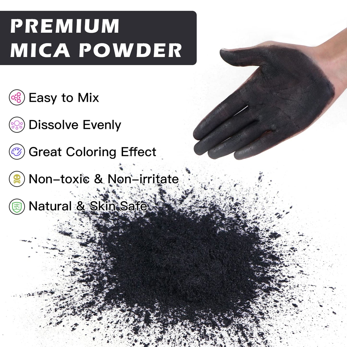 HTVRONT Black Mica Powder for Epoxy Resin - 3.5 oz (100g) Easy to Mix Resin Pigment Powder, Nature Non-Toxic Mica Powder for Soap Making, Candle