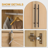 UEV Brown 6 Doors Rattan Armoire Wardrobe Closet,63" Large Armoire Storage Cabinet with 2 Drawers Side Shelves,Wooden Wardrobe Closet with 2 Hanging UEV