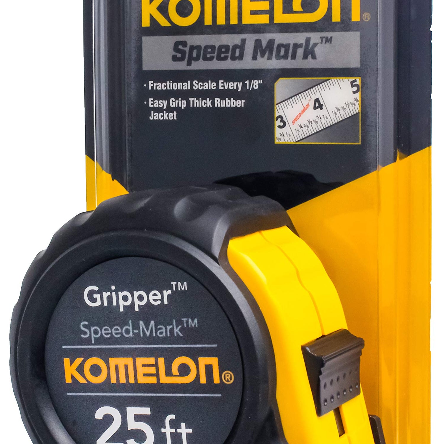Komelon SM5425 Speed Mark Gripper Acrylic Coated Steel Blade Measuring Tape, 1-Inch X 25Ft , White Komelon