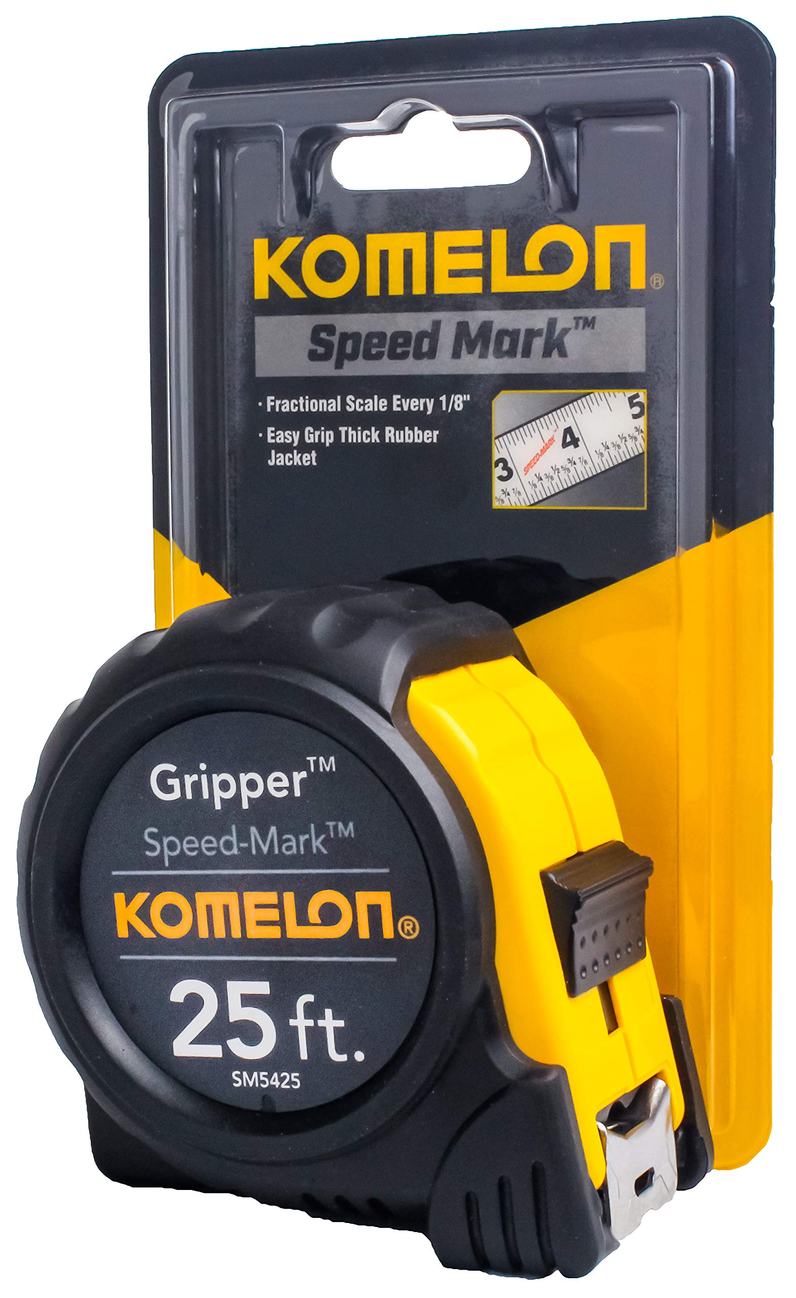 Komelon SM5425 Speed Mark Gripper Acrylic Coated Steel Blade Measuring Tape, 1-Inch X 25Ft , White - WoodArtSupply