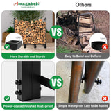 AMAGABELI GARDEN & HOME 4ft Firewood Log Rack Outdoor Indoor Heavy Duty Wrought Iron Fire Wood Holder Outdoors Stand Tubular Wood Pile Lumber Storage AMAGABELI GARDEN & HOME