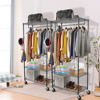 WDT Rolling Garment Rack with Wheels, Large Heavy Duty Clothing Rack with 3 Tier Shelves, Adjustable Metal Garment Closet Organizer Rack for Hanging - WoodArtSupply