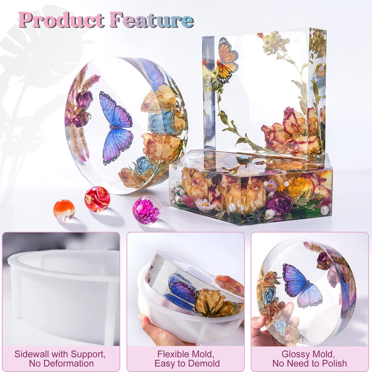 LET'S RESIN Upgrade Epoxy Resin Molds,Large Resin Molds for Flowers Preservation,Glossy Deep Hexagon Square Round Silicone Molds for Resin LET'S RESIN