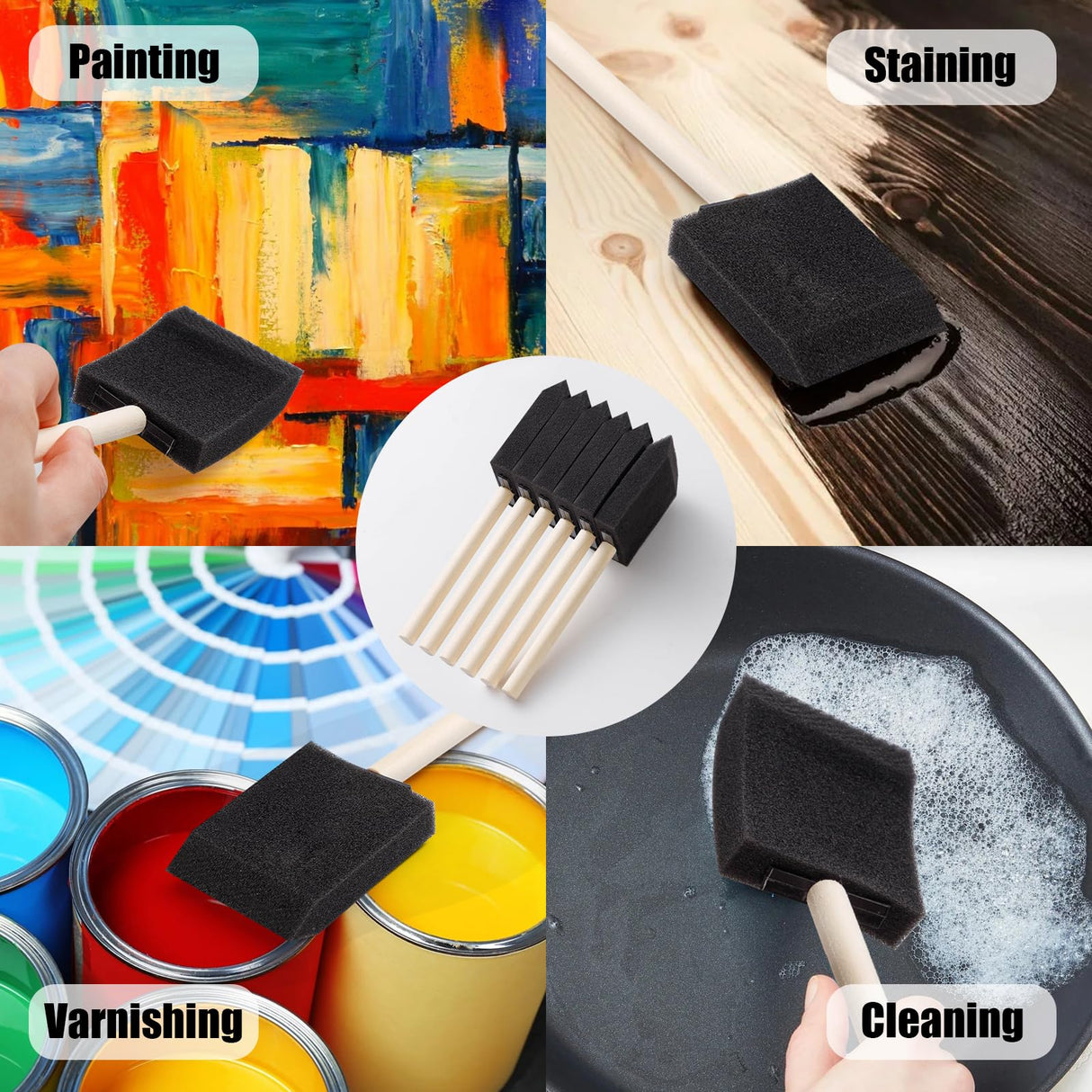 120 Pcs Foam Paint Brushes, 1” and 2” Foam Brush with Wood Handle, Bulk Sponge Brushes for Painting, Foam Art Paintbrushes Set for Staining, REDOVANT
