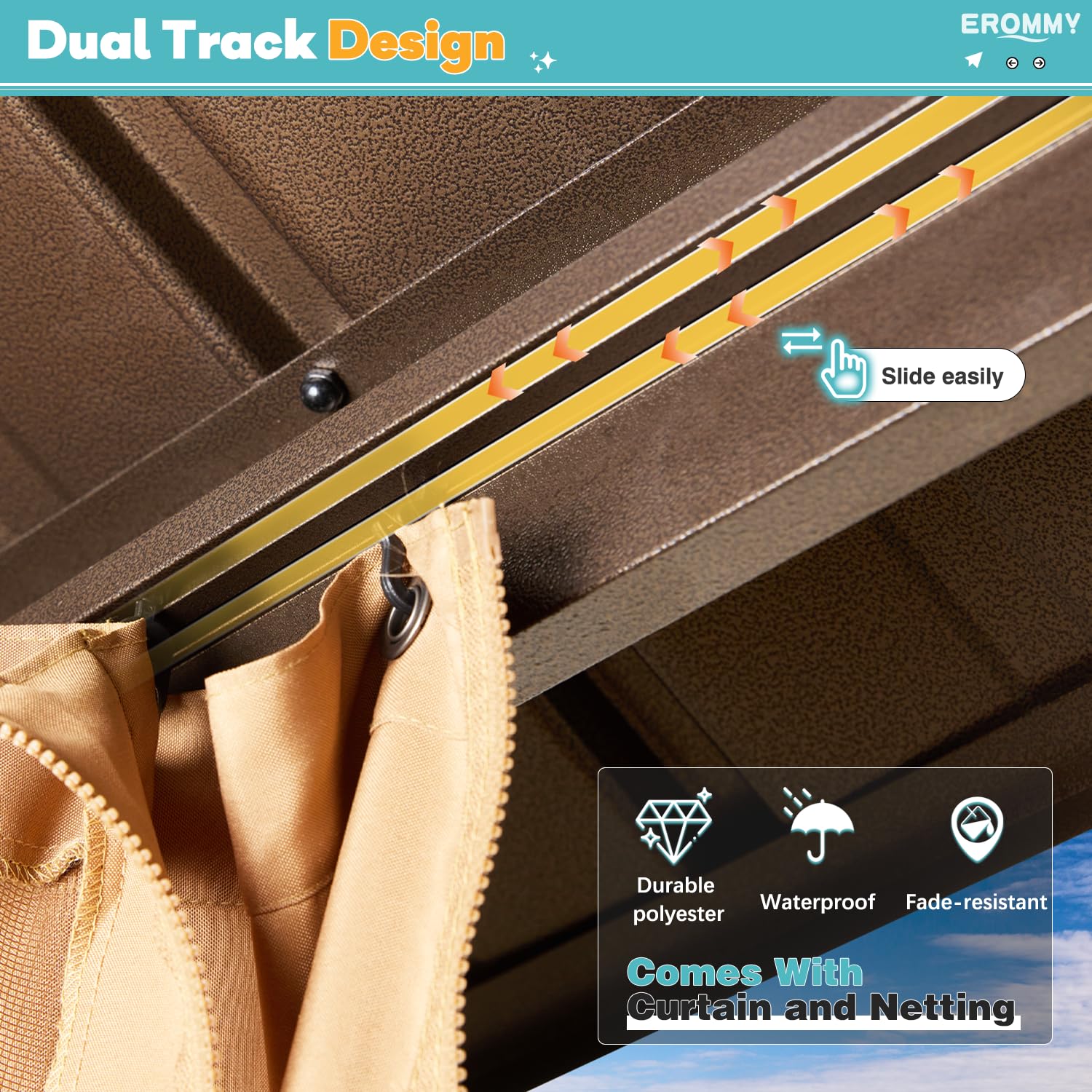 EROMMY 12'x 14' Hardtop Gazebo, Galvanized Steel Double Roof Metal Gazebo with Aluminum Frame, Permanent Outdoor Pavilion with Curtain and Netting EROMMY