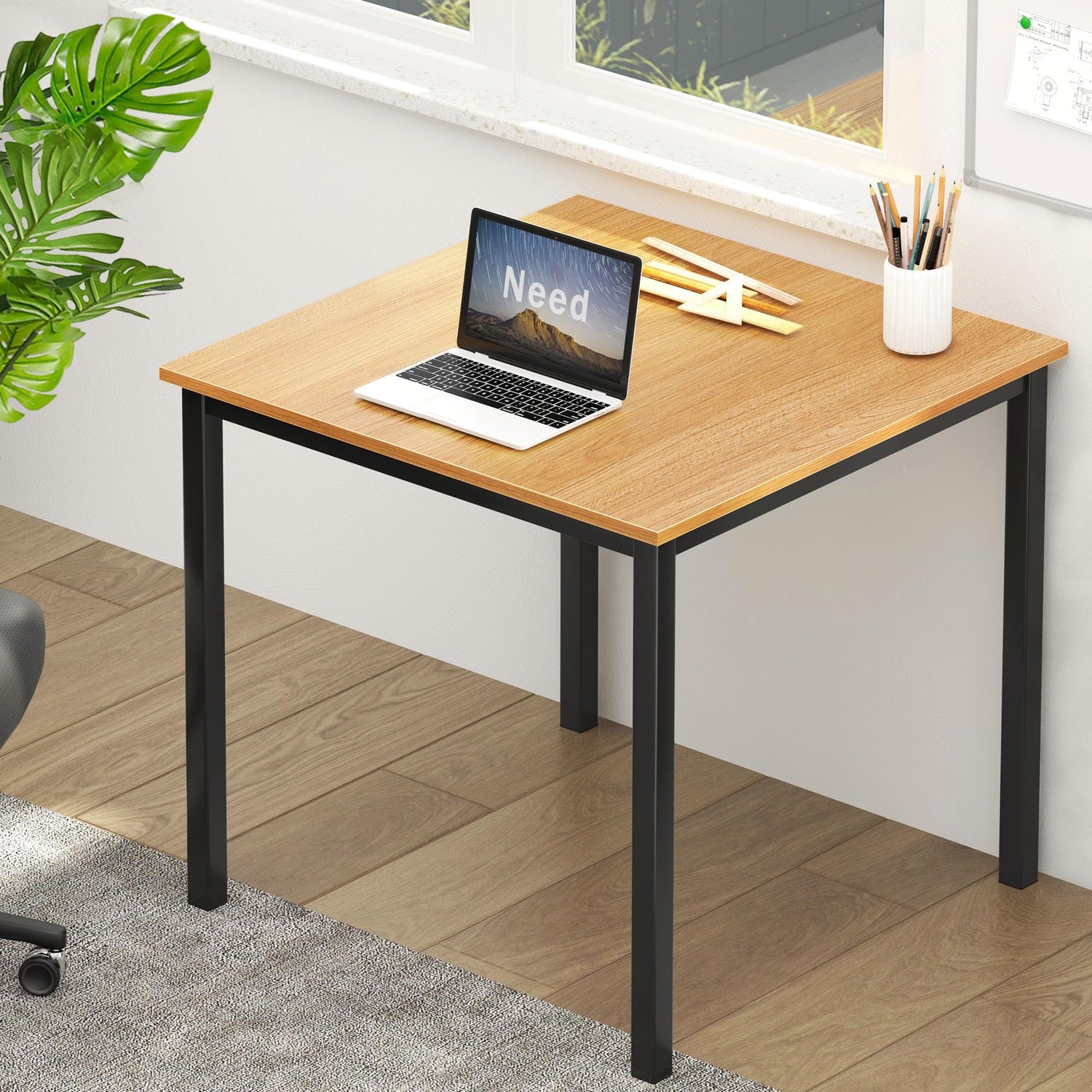 Need Small Square Dining Table- 31-1/2'' Sturdy and Heavy Duty Writing Desk for Small Spaces and Writing Table Desk, Teak Color Desktop & Black Frame Need