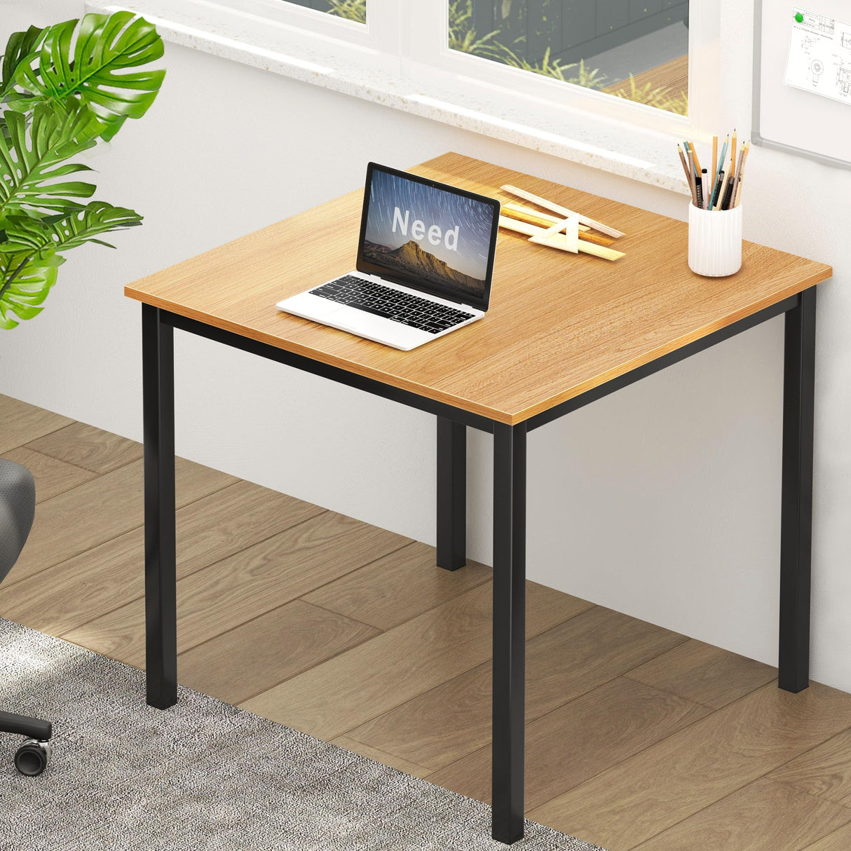Need Small Square Dining Table- 31-1/2'' Sturdy and Heavy Duty Writing Desk for Small Spaces and Writing Table Desk, Teak Color Desktop & Black Frame Need