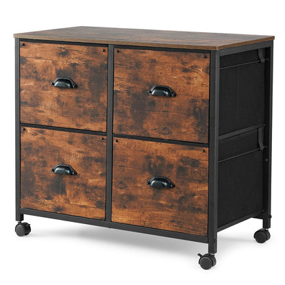 TOPSKY 4 Drawers Mobile Fabric Lateral File Cabinet with Casters for Letter Size File (Rustic Brown) - WoodArtSupply